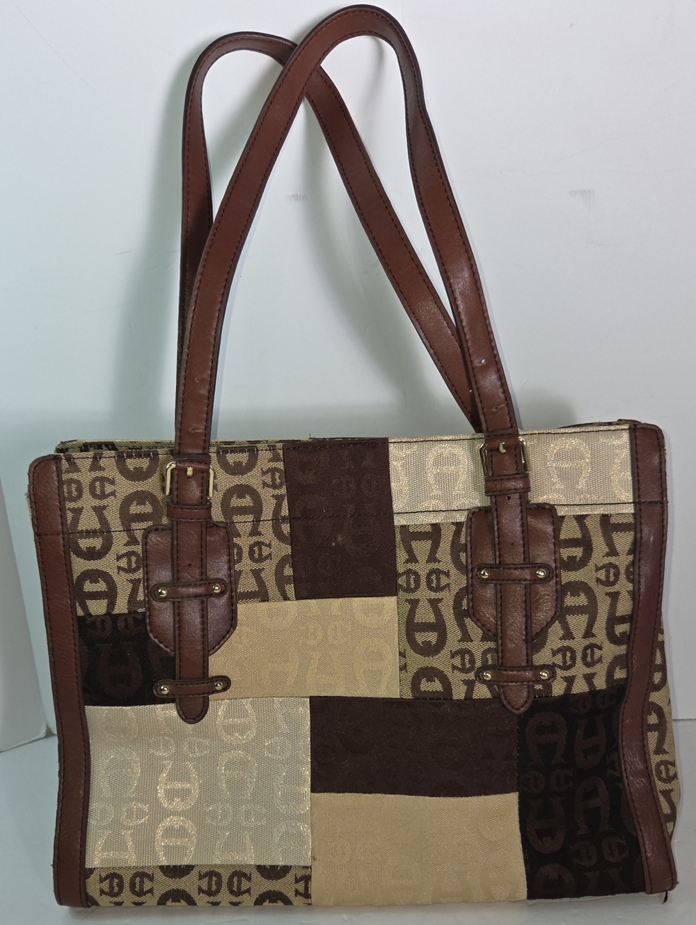 Aigner Vintage Brown Patchwork Tote Bag with Signature Motif